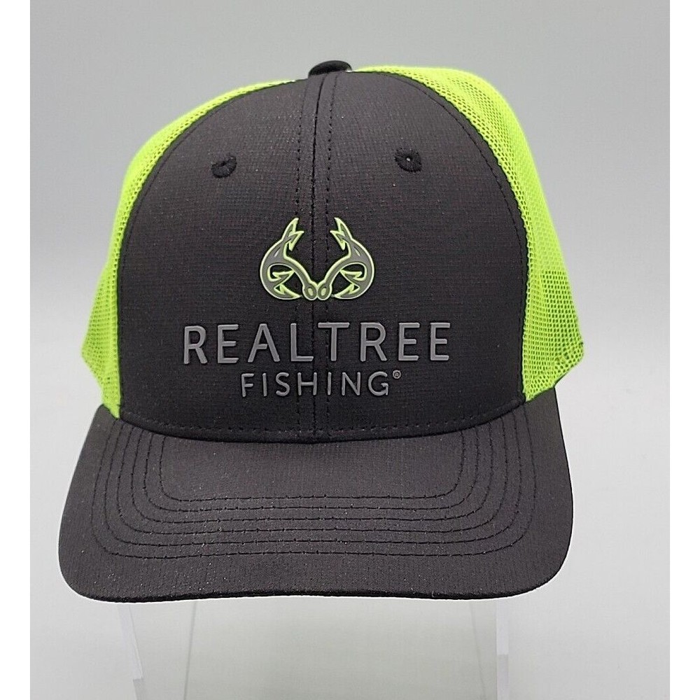 NWT Realtree Fishing Hat Black & Neon Snapback Cap Breathable Mesh Backing